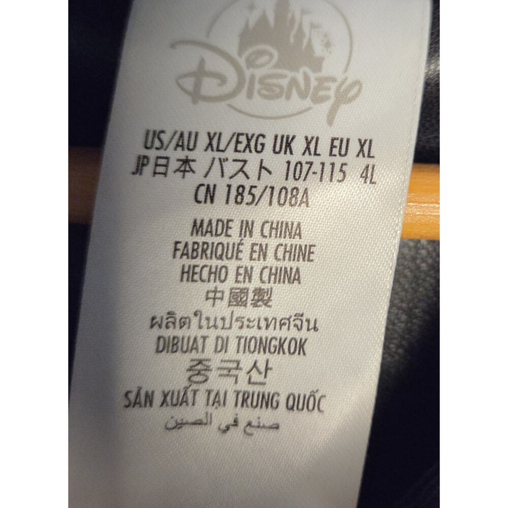 Disneyland Resort Black Faux Leather Puffer Jacket Hood Goth Font XL Unisex - Picture 5 of 13